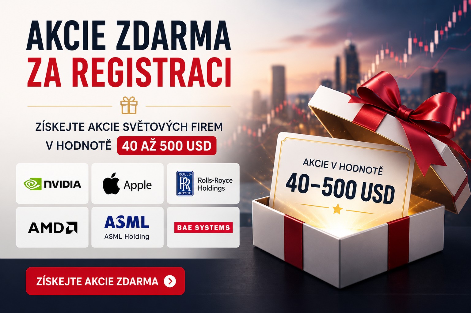 Akcie zdarma za registraci u eToro: bonus 40 až 500 USD
